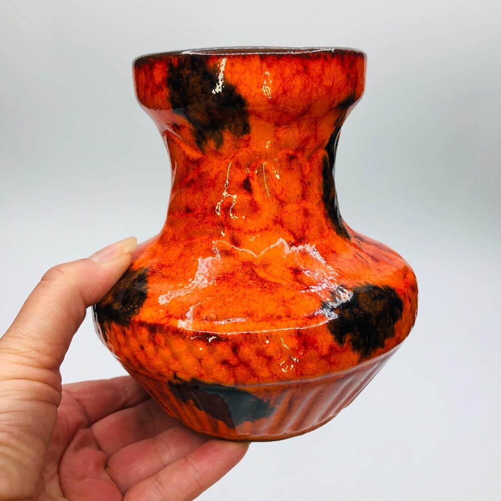 Vintage Estriceram Orange Brown Redware Vase: Jacques Garnier MCM Quebec Pottery